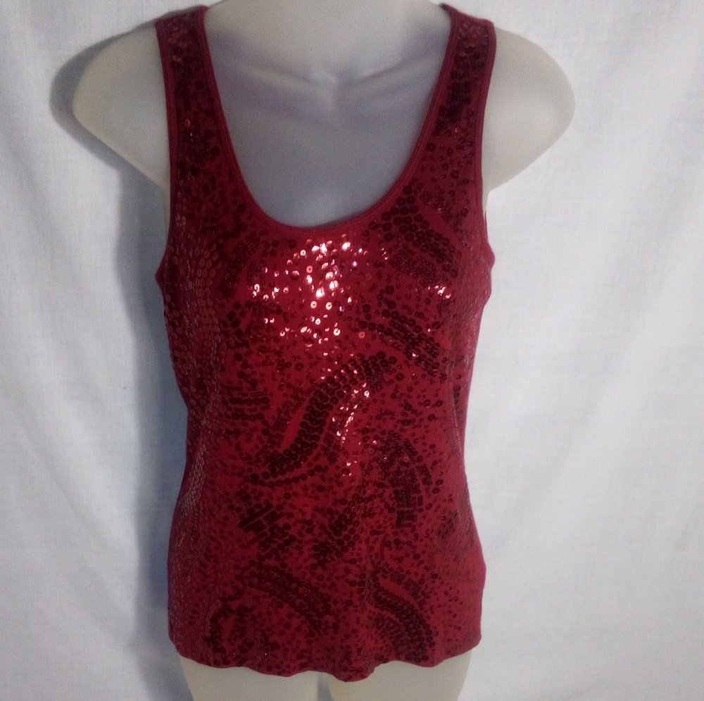 APT 9 RED SEQUIN TANK SHELL TOP SIZE MEDIUM